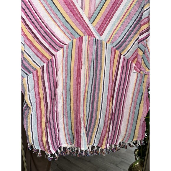 Kori America Colorful Stripe V Neck Tassel Blouse Size Large Boho - Picture 4 of 5